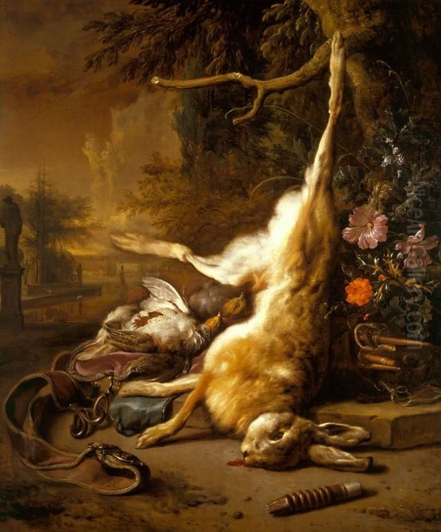 Dead Hare and Partridges with Instruments of the Chase Oil Painting by Jan Weenix