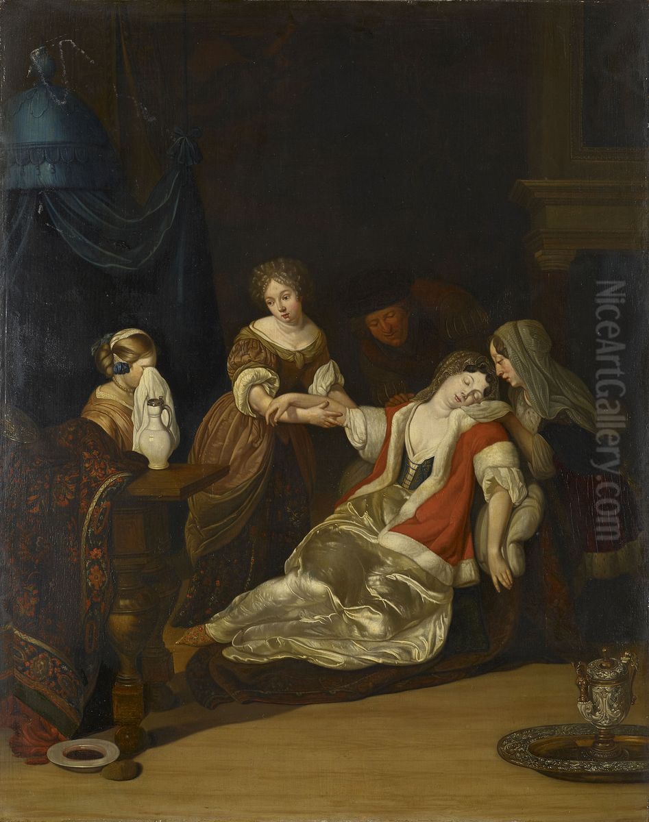 A Lady Fainting after having been Bled Oil Painting by Eglon van der Neer