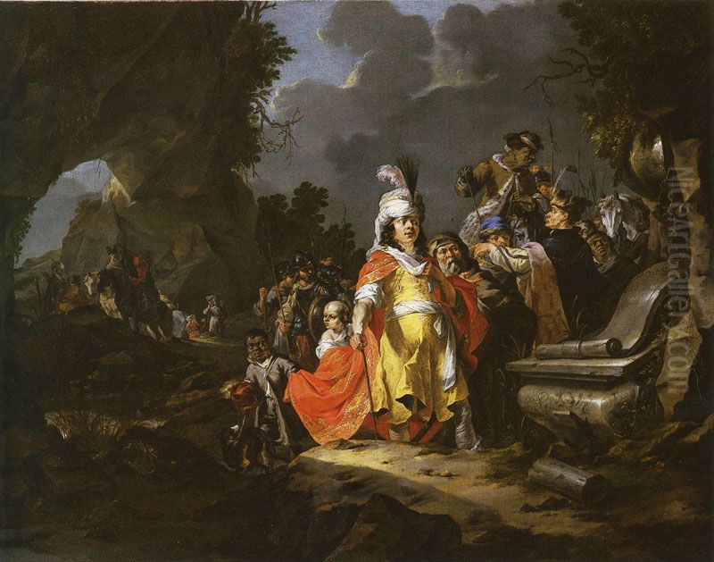 Alexander the Great visiting the grave of Achilles Oil Painting by Aert Jansz Marienhof