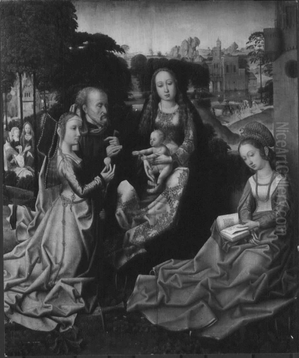 The Holy Family with Saints Catherine and Barbara Oil Painting by Master Of Frankfurt