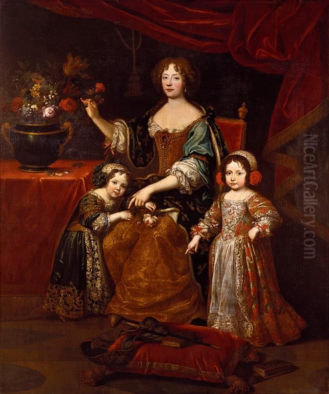 Elisaberth-Charlotte de Baviere, duchesse d'Orleans, et ses enfants Oil Painting by Pierre Mignard I