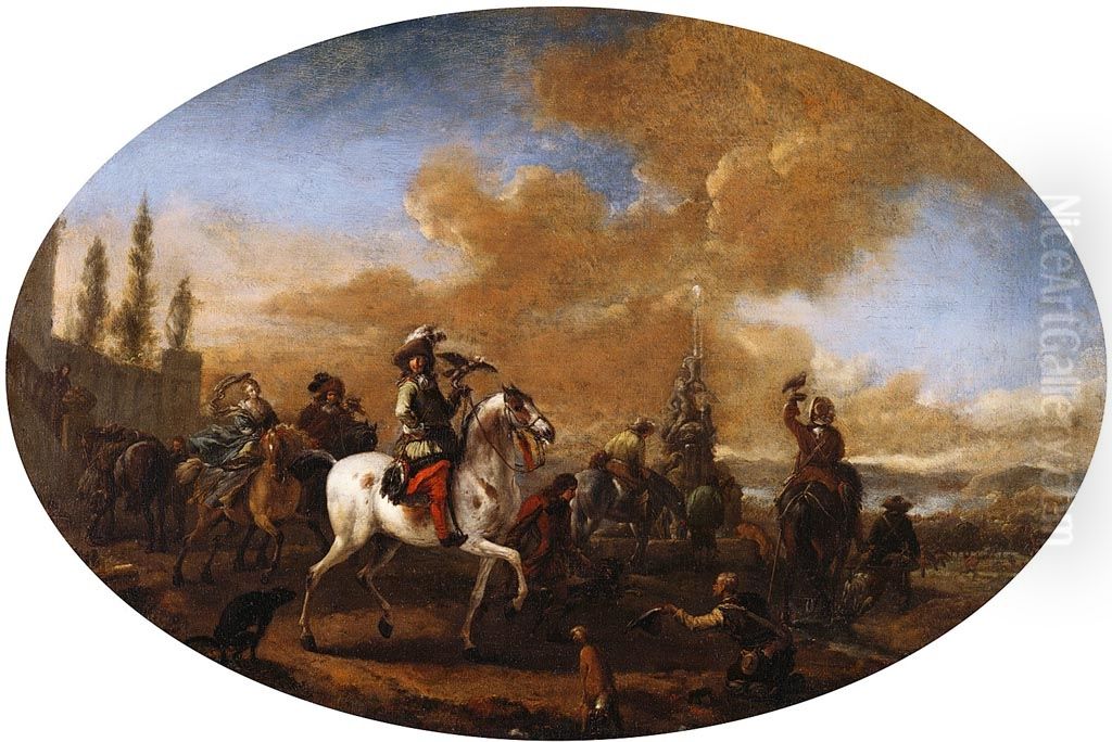 A Hawking Scene Oil Painting by Philips Wouwerman