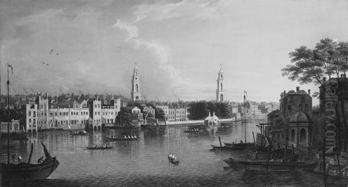 The Thames at The Savoy Oil Painting by Samuel Scott