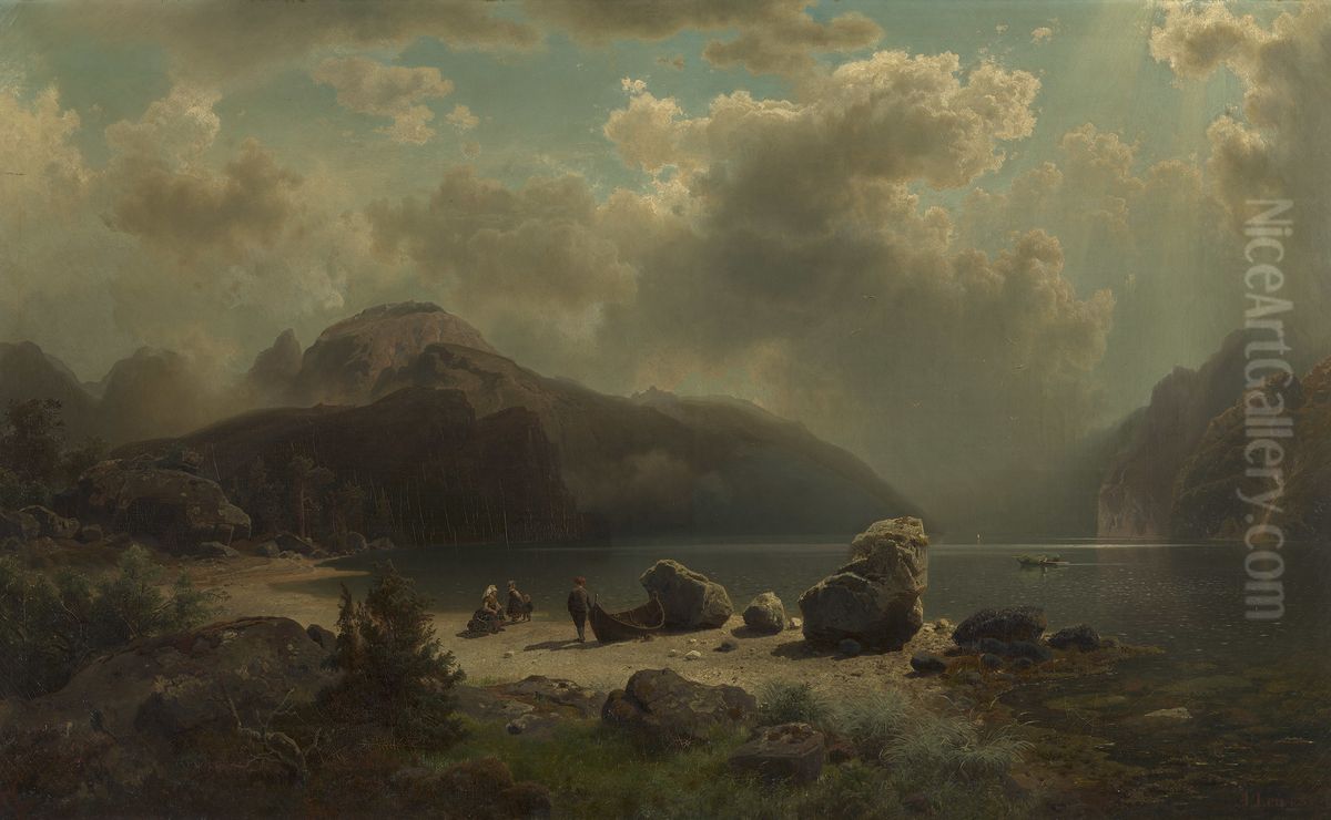 Norwegian Fjord Oil Painting by August Wilhelm Leu