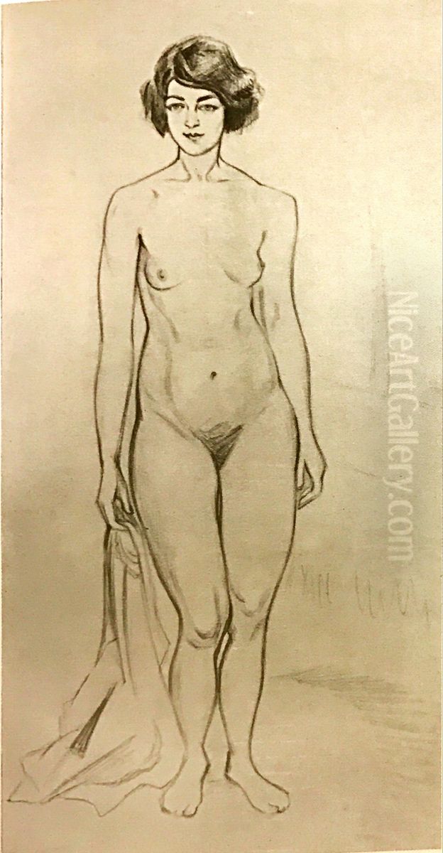 Selfportrait (nude) Oil Painting by Olga Rozanova