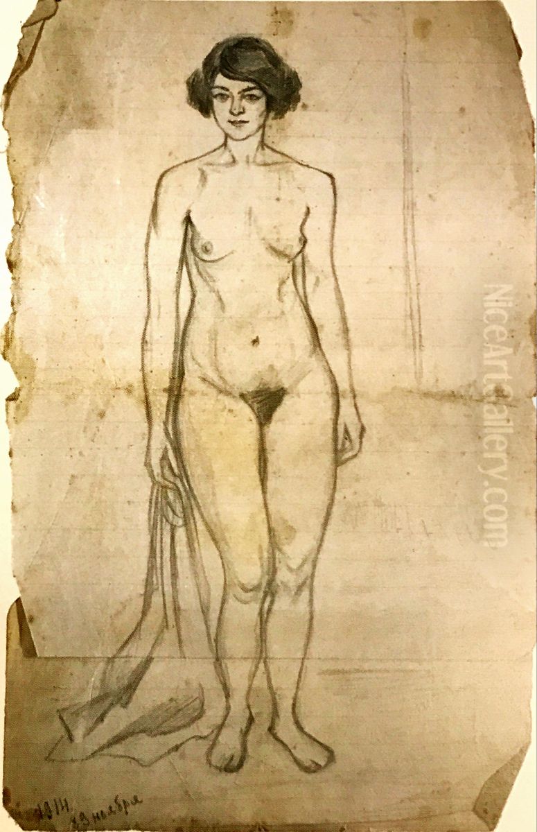 <<Avtoportret (obnazennaa)>> Oil Painting by Olga Rozanova