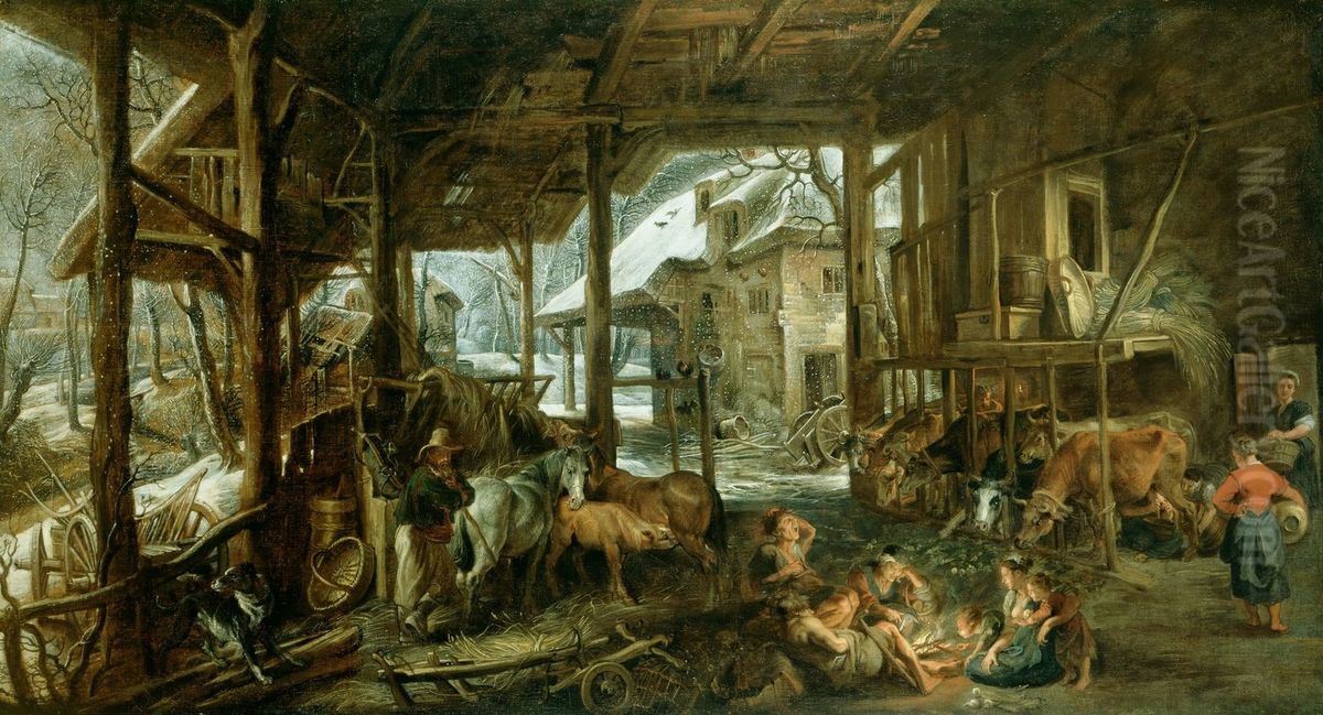 The Interior of a Barn Oil Painting by (studio of) Rubens, Peter Paul
