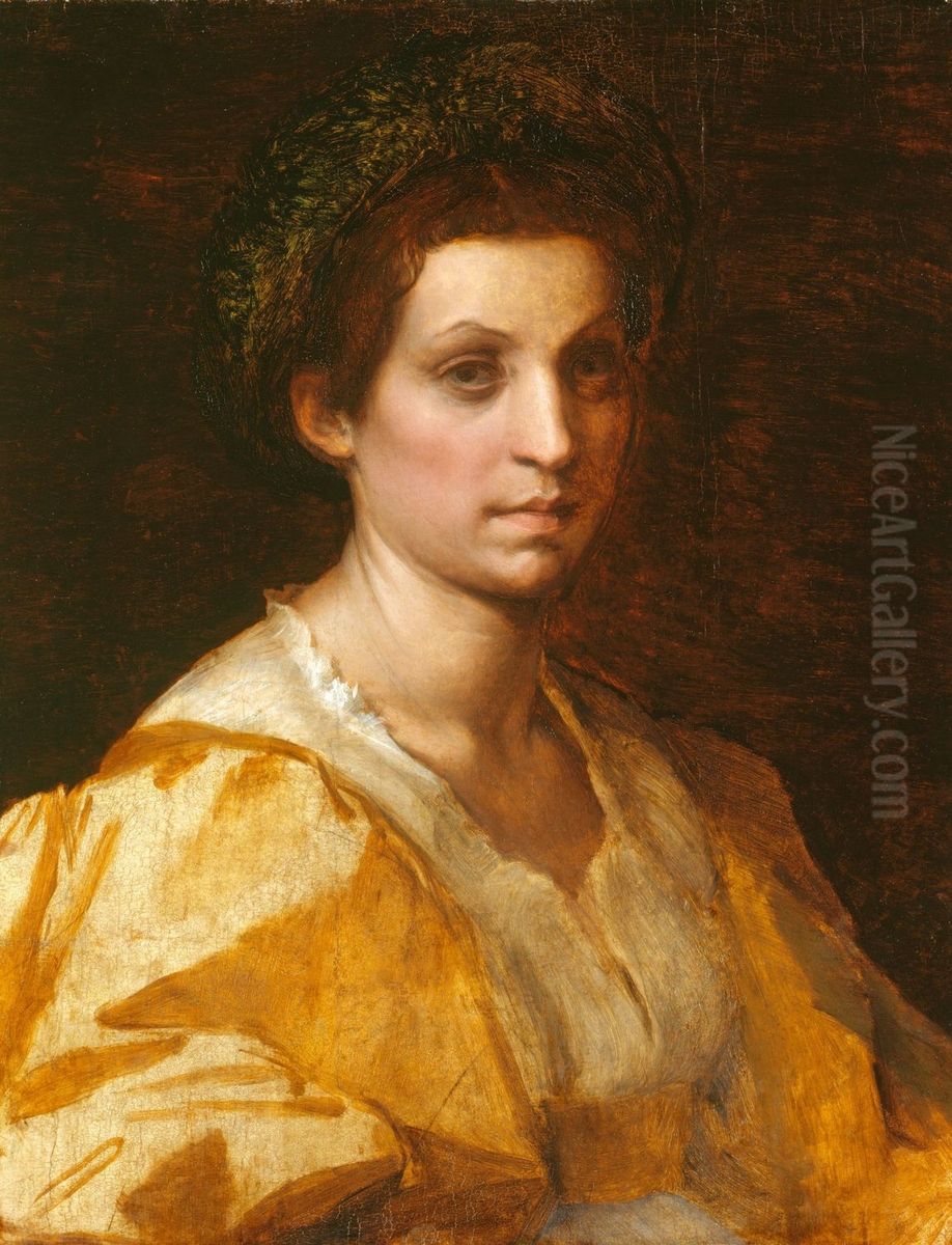 Portrait of a Woman in Yellow Oil Painting by Andrea Del Sarto