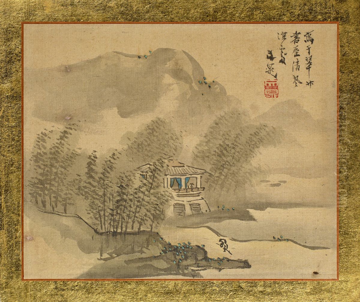 A House in a Bamboo Grove at the Shore Oil Painting by Tani Buncho