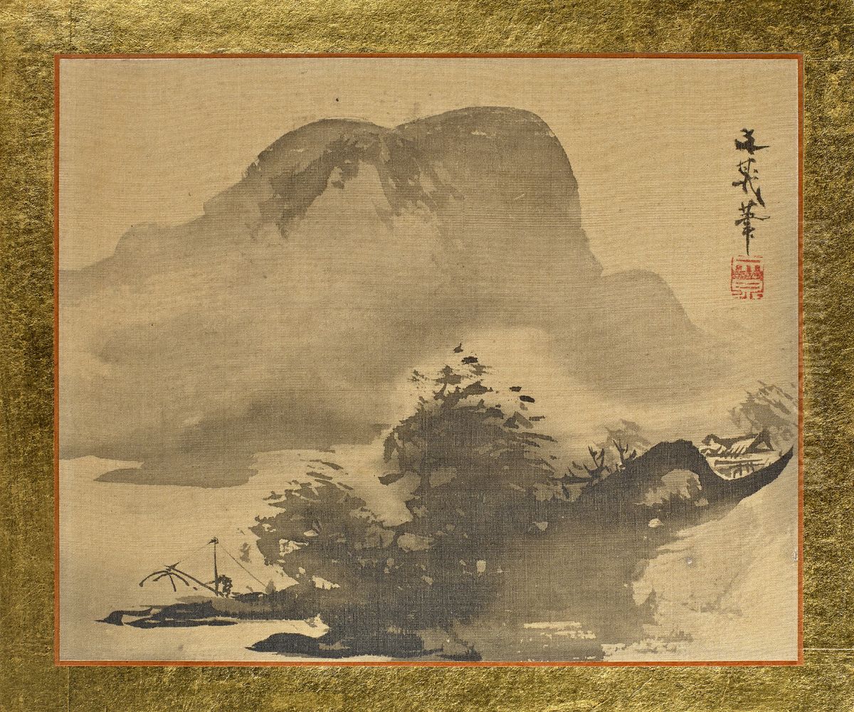 Mountains and Woods in Silhouette Oil Painting by Tani Buncho