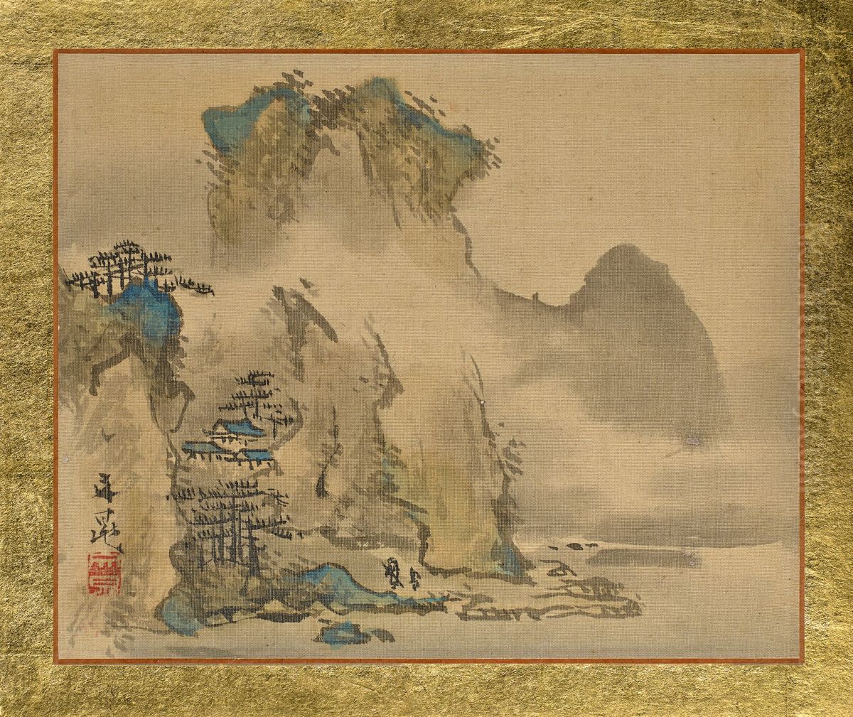 An Old Man and his Attendant heading towards a House on a Hill Oil Painting by Tani Buncho