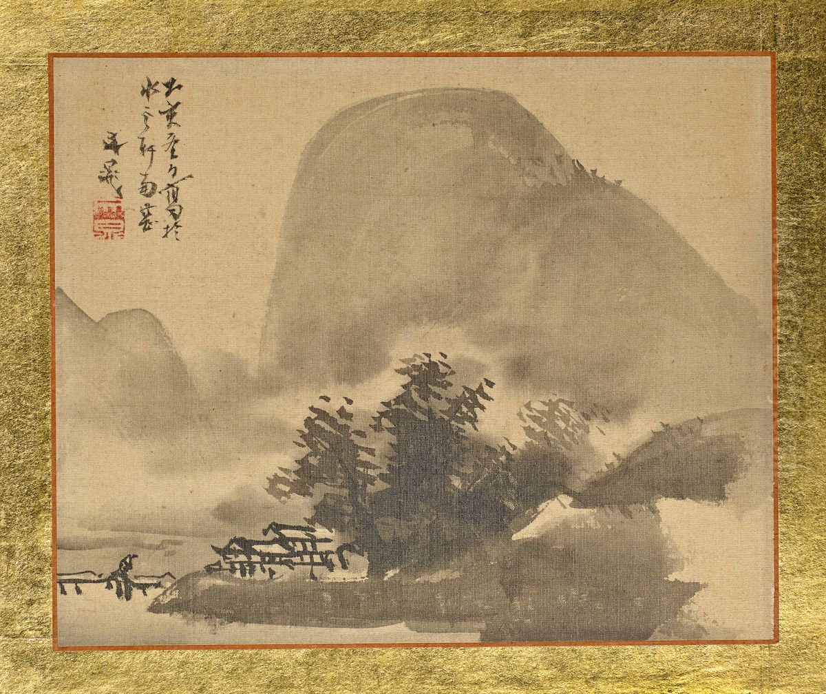 A House next to a Small Grove at the Shore in the Mist Oil Painting by Tani Buncho