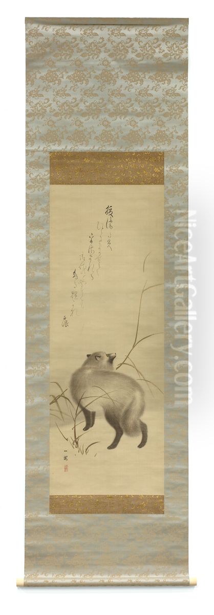 Tanuki in the Snow with First Bamboo Shoots of Spring Oil Painting by Mori Ippo