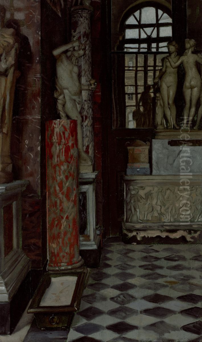 A View of a Room of Greek, Roman and Etruscan Antiquities (Salle no. 9) in the Louvre Oil Painting by James Jacques Joseph Tissot