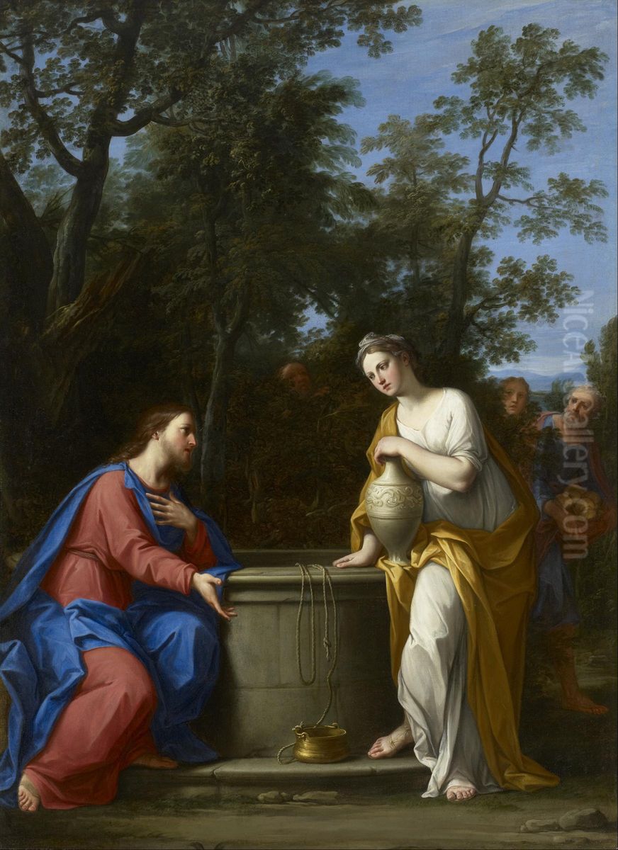Christ and the Woman of Samaria Oil Painting by Marcantonio Franceschini)