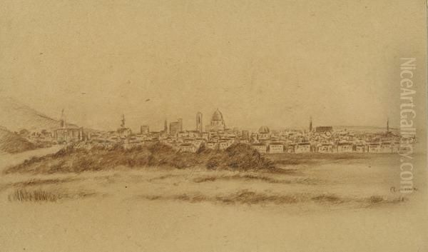 Paesaggio Fiorentino Oil Painting by Adriano Cecioni