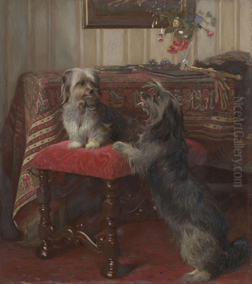 Dot and Cairnach, after Otto Weber Oil Painting by Charles Burton Barber