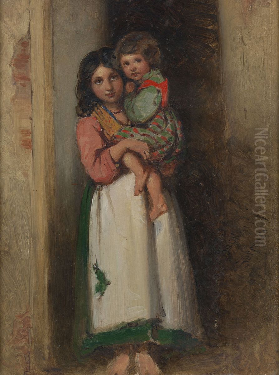 A Neapolitan peasant girl with a child Oil Painting by Richard Buckner