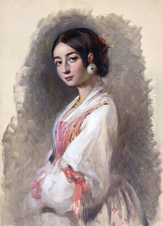 A Roman Peasant Girl Oil Painting by Richard Buckner