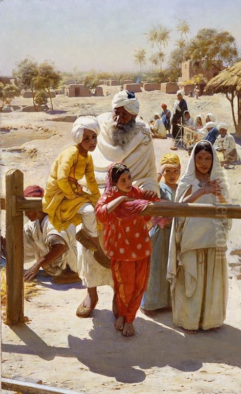 A Peep at the Train Oil Painting by Rudolf Swoboda