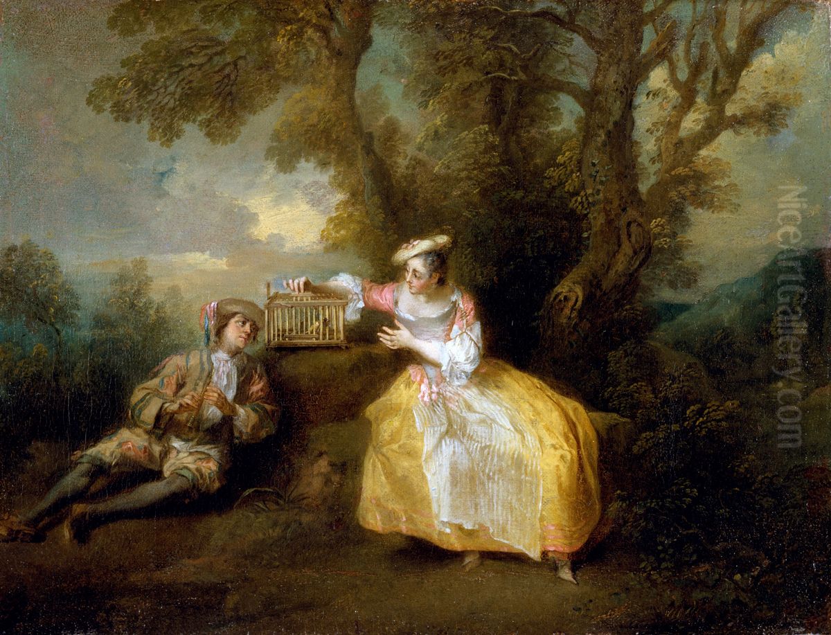 The Captive Bird Oil Painting by Nicolas Lancret
