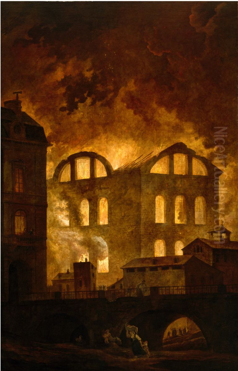 The Fire at the Opera House of the Palais-Royal Oil Painting by Hubert Robert