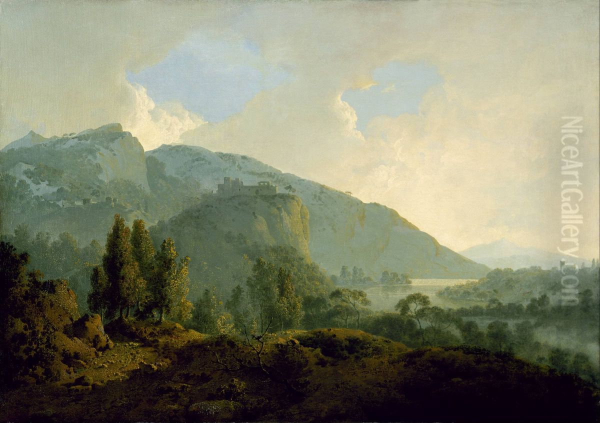 Italian Landscape with Mountains and a River Oil Painting by Joseph Wright of Derby
