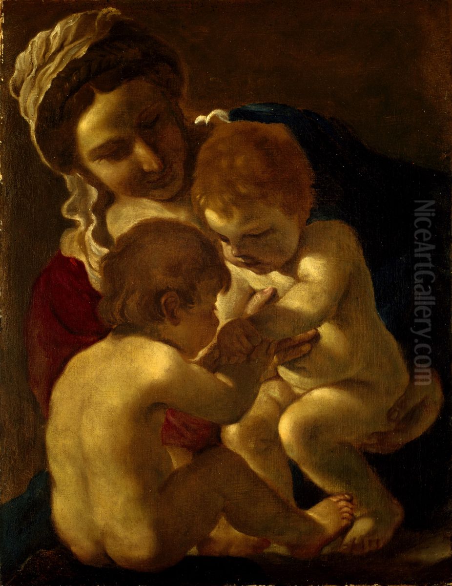 Madonna and Child with Saint John The Baptist Oil Painting by Giovanni Francesco Barbieri