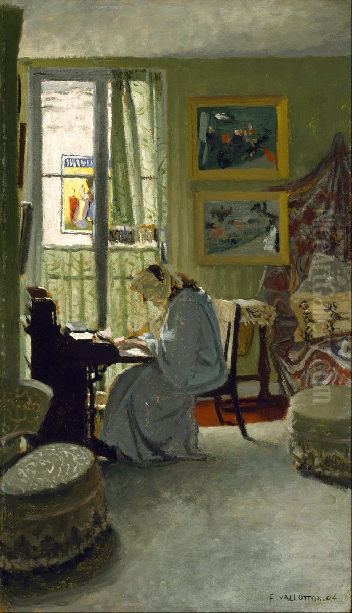 Femme lisant dans un interieur Oil Painting by Felix Vallotton