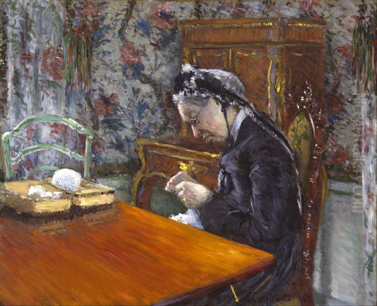 Mademoiselle Boissiere Knitting Oil Painting by Gustave Caillebotte