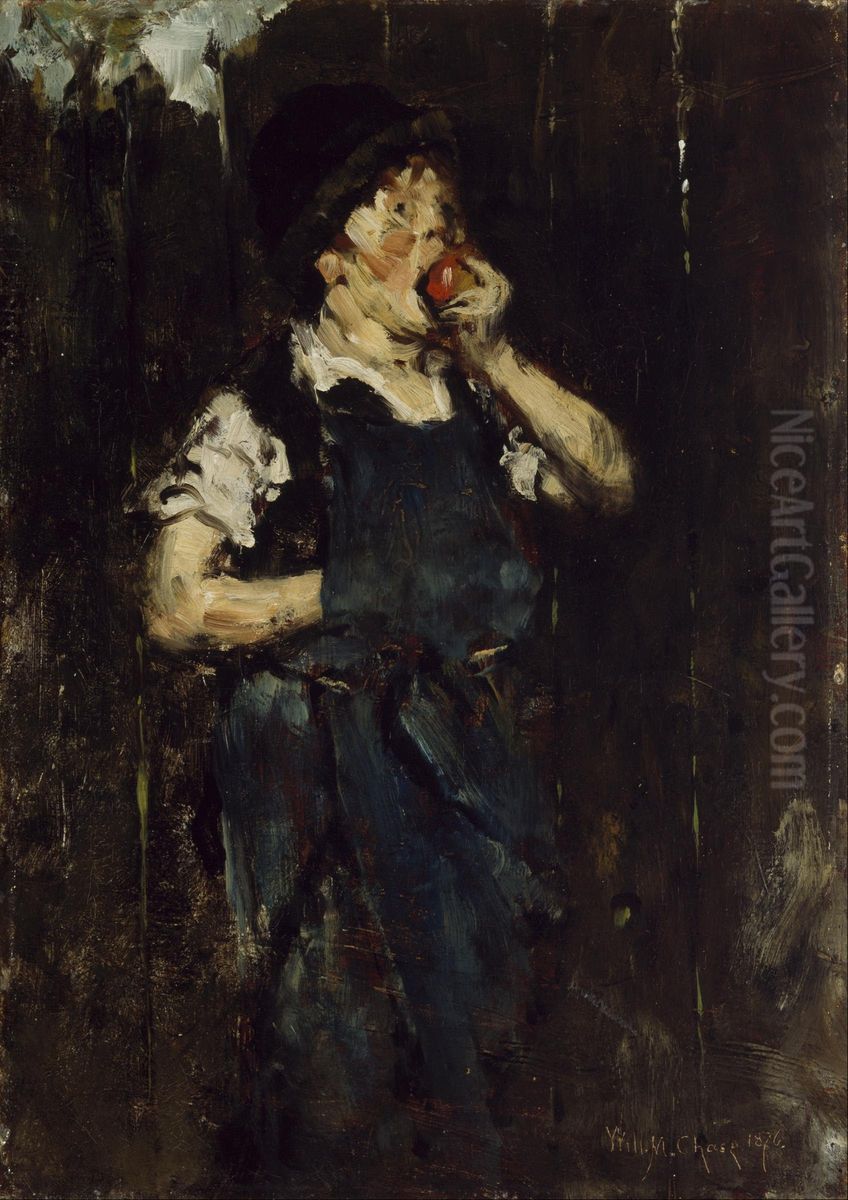 The Apprentice (Boy with  Apple) Oil Painting by William Merritt Chase