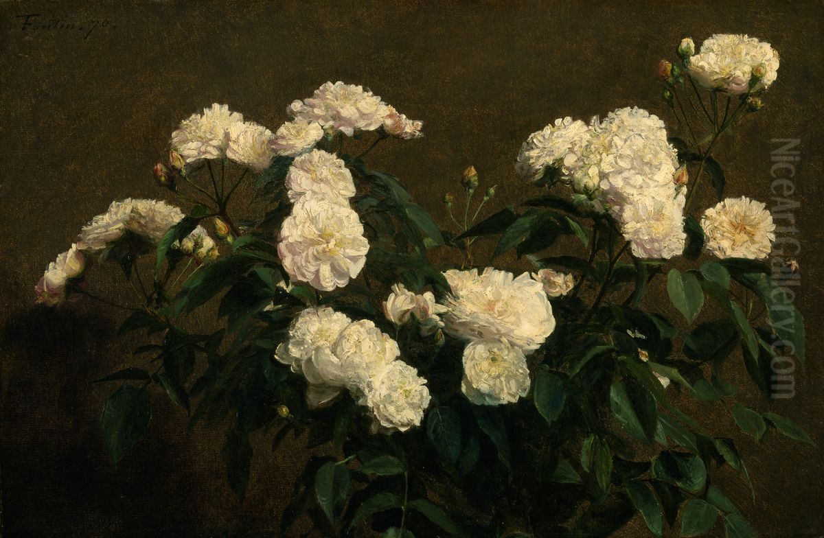 Still Life of White Roses Oil Painting by Henri Fantin-Latour