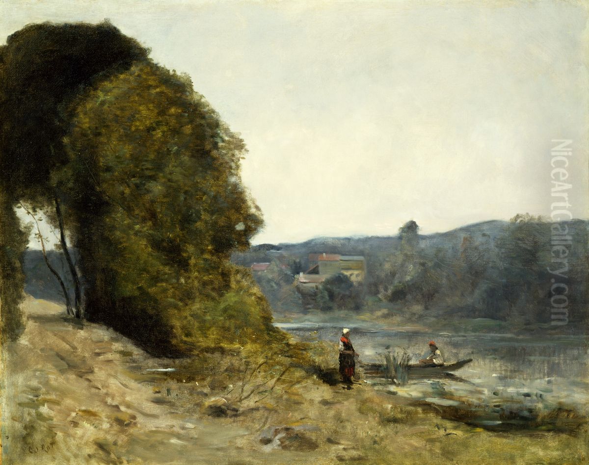 The Departure of the Boatman Oil Painting by Jean-Baptiste Camille Corot