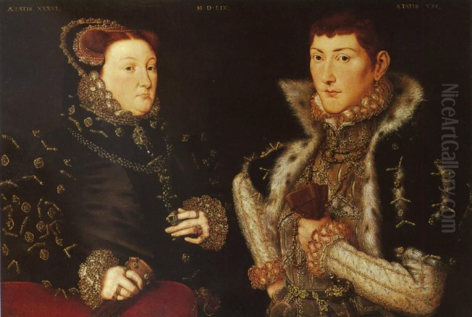 Mary Nevill, Lady Dacre; Gregory Fiennes, 10th Baron Dacre Oil Painting by Hans Eworth
