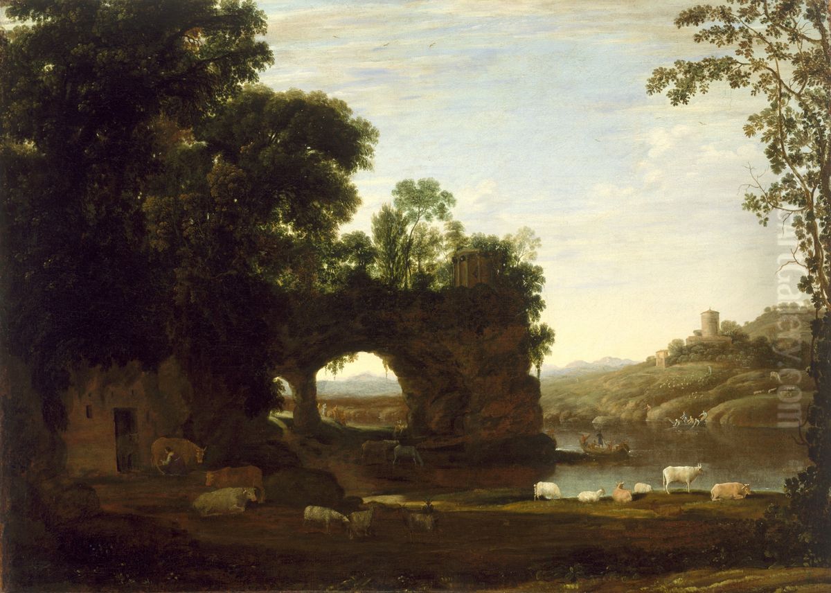 Landscape with a Rock Arch and River Oil Painting by Claude Lorrain (Claude Gellee)