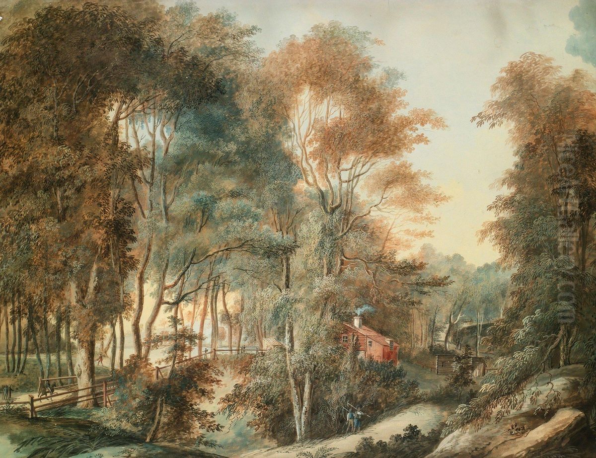 Landskap Med Figurstaffage Oil Painting by Axel Frederick Cederholm