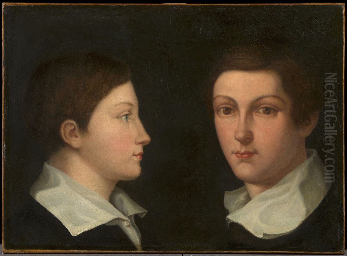 Prince Ernest (1818-1893) and Prince Albert (1819-1861) of Saxe-Coburg-Gotha, 1829 Oil Painting by Leopoldine Louise von Meyern-Hohenberg