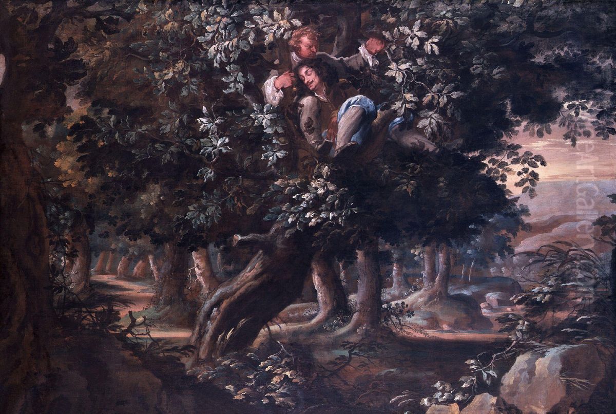King Charles II and Colonel William Carlos in the Royal Oak Oil Painting by Isaac Fuller