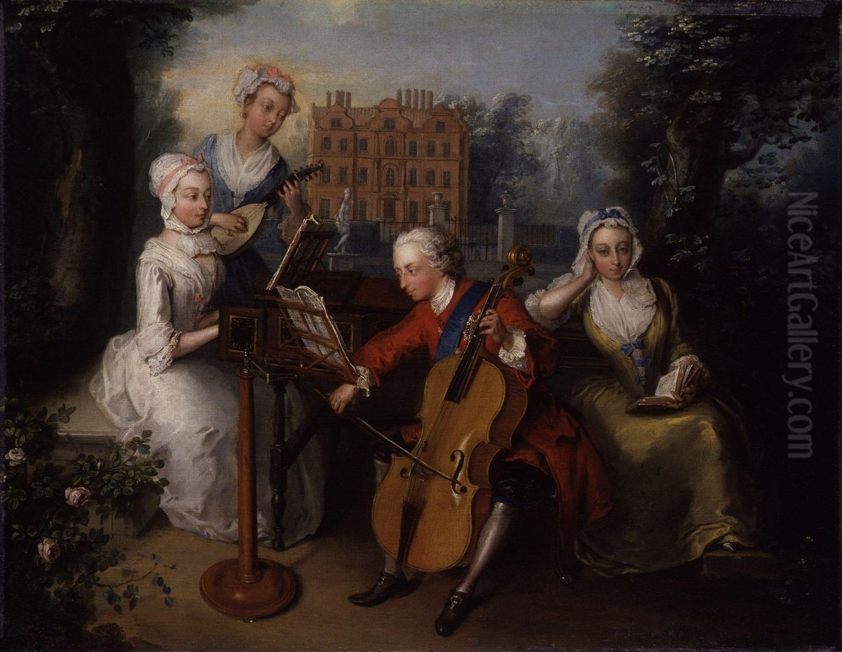 Group portrait of the children of king George II of England Oil Painting by Philippe Mercier