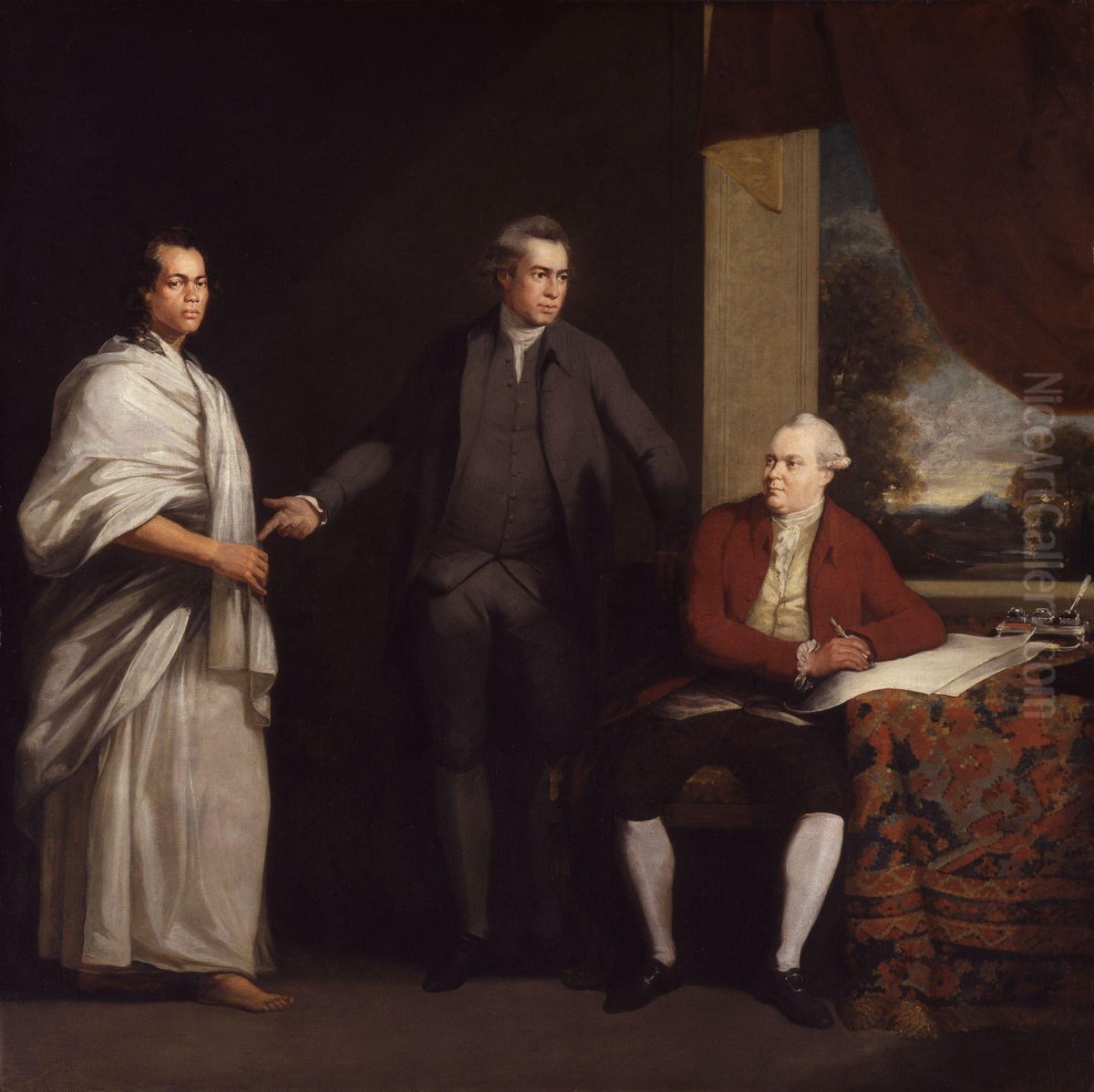 Omai (Mai), Sir Joseph Banks and Daniel Charles Solander Oil Painting by William Parry