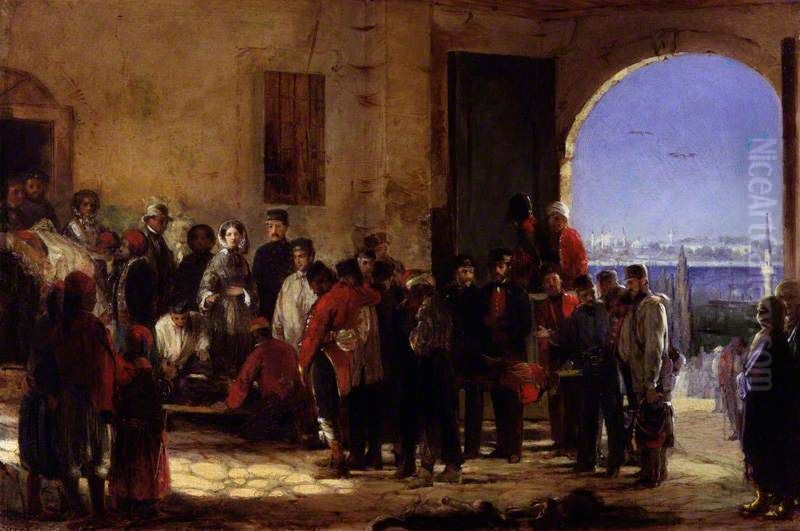 Florence Nightingale receiving the Wounded at Scutari Oil Painting by Jerry Barrett