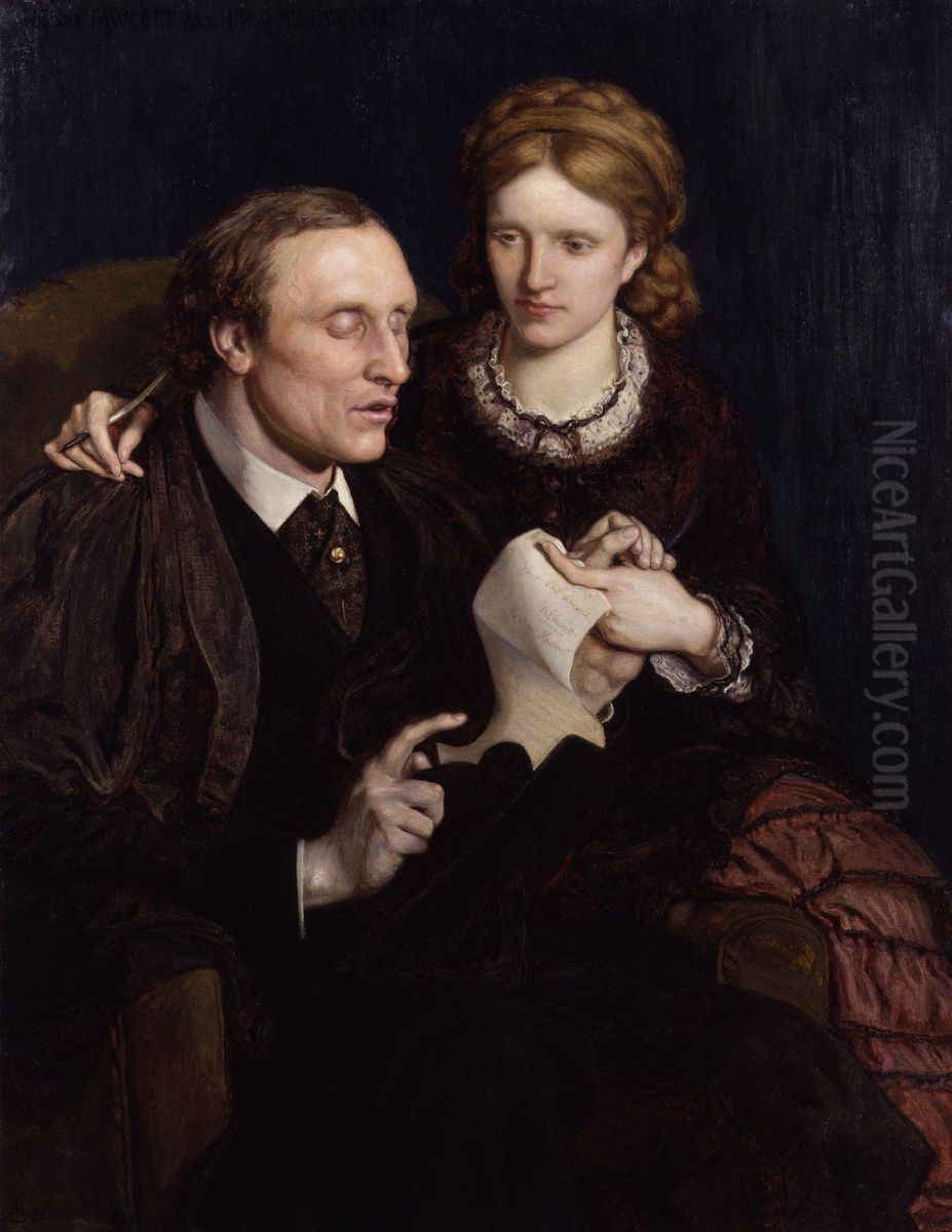 Henry Fawcett; Dame Millicent Garrett Fawcett, nee Garrett Oil Painting by Ford Madox Brown