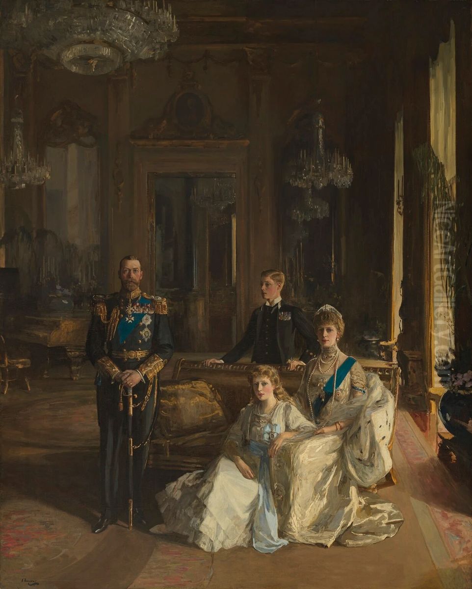 The Royal Family at Buckingham Palace, 1913 (King George V; Princess Mary, Countess of Harewood; Edward, Duke of Windsor; Queen Mary) Oil Painting by John Lavery
