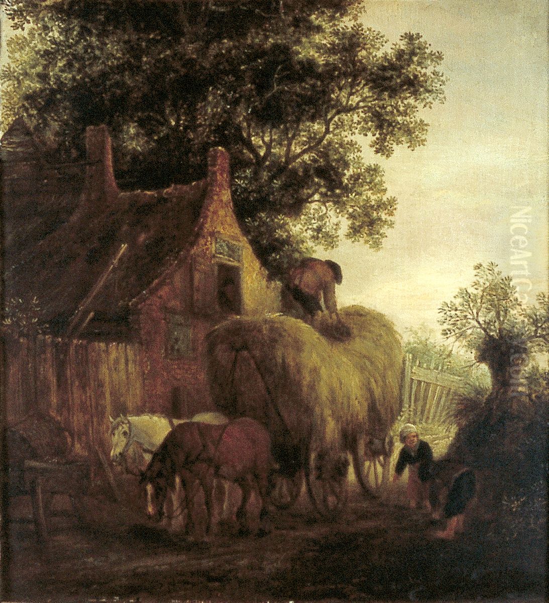 Farm with a Hay wagon Oil Painting by Isaac Van Ostade