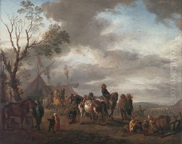soldiers in the war - camp Oil Painting by Philips Wouwerman