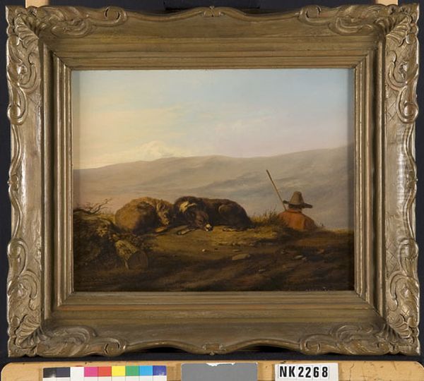 Rustende herder in berglandschap Oil Painting by Guillaume Anne Van Der Brugghen