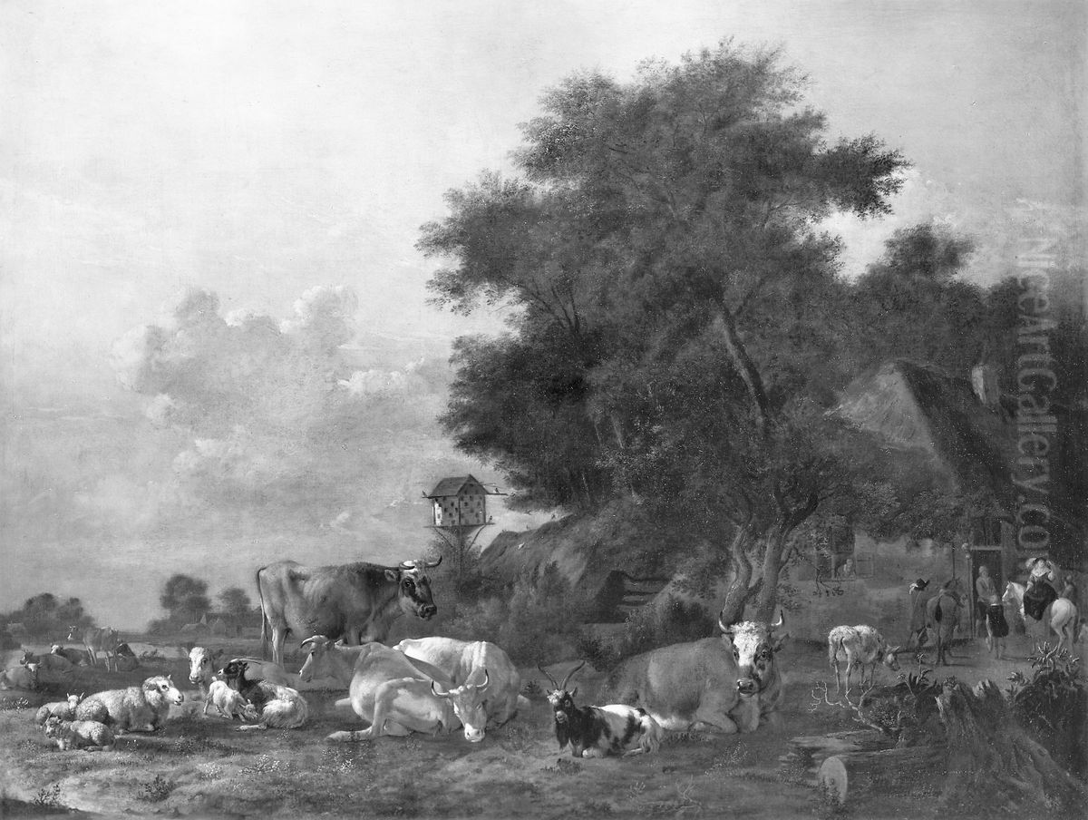 Kudde bij een boerderij Oil Painting by Albert Klomp