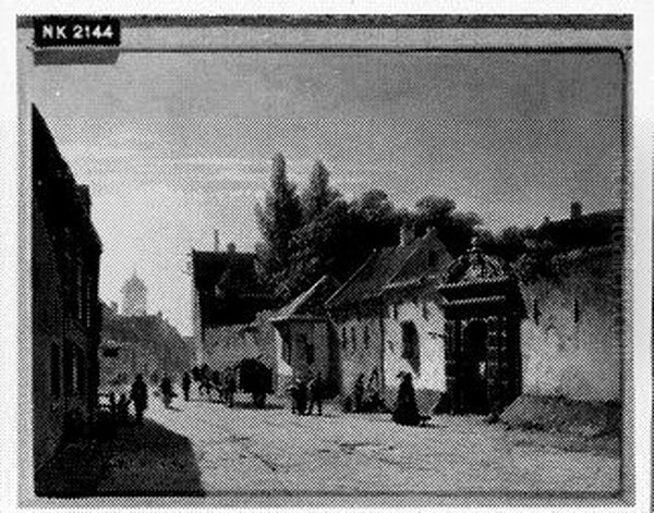 Gezicht op een Nederlandse stad Oil Painting by Adrianus Eversen