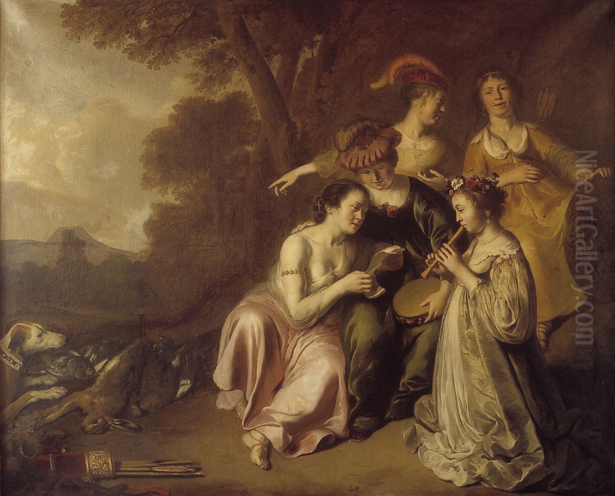 Nimfen, musicerend na de jacht Oil Painting by Jacob Adriaensz Backer
