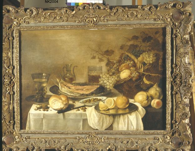 Stilleven met zalmmoot en fruitmand Oil Painting by Pieter Claesz